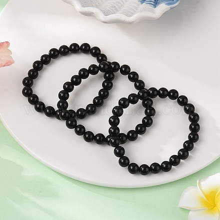 Натуральные браслеты из бисера из обсидиана BJEW-Q692-12-8mm-1