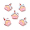 Christmas Opaque Resin Pendants, with Platinum Tone Iron Loops, House Charm, Pink, 26x20x6mm, Hole: 2x2.6mm
