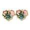 Alloy Enamel Pendants, with ABS Imitation Pearl, Cherry/Flower Charms, Rack Plating, Heart, 23.5x24.5x6.5mm, Hole: 2.2mm