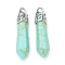 Bullet Synthetic Turquoise Pointed Pendants, with Platinum Tone Alloy Findings, 33~40x8~10mm, Hole: 3x2mm