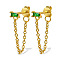 Real 18K Gold Plated 925 Sterling Silver Chains Front Back Stud Earrings, with Rectangle Cubic Zirconia, Green, 48x4mm