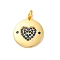 Brass Micro Pave Cubic Zirconia Pendants, Long-Lasting Plated, Lead Free & Cadmium Free, Gold, Round with Heart, Medium Blue, 18.5x16x1.5mm, Hole: 3mm