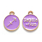 Alloy Enamel Pendants, Cadmium Free & Lead Free, Flat Round with Constellation, Light Gold, Medium Purple, Sagittarius, 15x12x2mm, Hole: 1.5mm