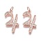 Brass Micro Pave Clear Cubic Zirconia Pendants, Long-Lasting Plated, Figure 4, Real Rose Gold Plated, 21x15x1.5mm, Hole: 3mm