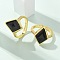 Rhombus Natural Obsidian Finger Rings, Golden Tone Brass Cubic Zirconia Cuff Rings, Rack Plating, Long-Lasting Plated, Lead Free & Cadmium Free, Rhombus: 13x18mm, Inner Diameter: 17mm