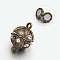 Alloy Rhinestone Magnetic Clasps with Loops, Round, Lead Free & Cadmium Free, Antique Bronze, 19x12.5mm, Hole: 2mm