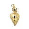 Brass Rhinestone Pendants, Heart, with Jumping Ring, Lead Free & Cadmium Free, Golden, Dark Blue, 32.5x15x6mm, Hole: 3mm