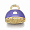 Brass Micro Pave Cubic Zirconia Enamel Pendants, Nickel Free, Bag, Real 16K Gold Plated, Medium Purple, 17x18x9.5mm, Hole: 4x5mm