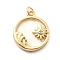 Rack Plating Brass with Cubic Zirconia Pendants and Shell, Long-Lasting Plated, Lead Free & Cadmium Free, Flat Round with Sun Charms, Real 18K Gold Plated, 20.5x17x4mm, Hole: 3mm