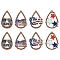 8Pcs 4 Styles Spray Painted Wood Big Pendants, Teardop, Mixed Color, 54.5x34~41.5x2.5mm, Hole: 1.6~2.5mm, 2pcs/style