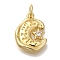 Rack Plating Brass Micro Pave Cubic Zirconia Pendants, Cadmium Free & Lead Free, Long-Lasting Plated, Moon with Star, Real 18K Gold Plated, 16x12x3mm, Hole: 3mm
