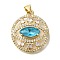 Brass Micro Pave Cubic Zirconia Pendants, Cadmium Free & Nickel Free & Lead Free, Eye, Round Charms, with Jump Ring, Real 18K Gold Plated, 26x22.5x5.5mm, Hole: 5x3.5mm