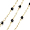 Brass Round Link Chains, with Glass, Real 18K Gold Plated, Soldered, Cadmium Free & Nickel Free & Lead Free, with Spool, Black, 12.5x4x4mm