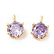 Brass Micro Pave Cubic Zirconia Charms, Cadmium Free & Nickel Free & Lead Free, Flat Round, Real 18K Gold Plated, Lilac, 8x6x4.8mm, Hole: 1.6mm