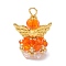 Glass Pendants, Angle, with Alloy Wing Beads & Iron Loop, Faceted, Dark Orange, 30x21.5x16mm, Hole: 2.2~3.6mm