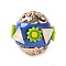 Handmade Polymer Clay Indonesia Beads, Round with Flower & Triangle, with Alloy Core & Resin, Light Gold, Lime Green, 17mm, Hole: 1.9mm