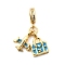 Brass Deep Sky Blue Enamel European Dangle Charms, Large Hole Pendants, Cadmium Free & Lead Free, Airplane & Suitcase, Real 18K Gold Plated, 25.5mm, Hole: 4.5mm