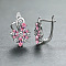 Brass Micro Pave Cubic Zirconia Flower Hoop Earrings, Platinum, Hot Pink, 16x11mm