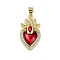 Brass Enamel Pendants, Cadmium Free & Lead Free, Heart Charms, Real 18K Gold Plated, FireBrick, 25.5x14x4mm, Hole: 3.5x3.5mm