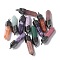 Natural Mixed Stone Faceted Pendants, Sword Shaped Charms with Rack Plating Brass Findings, Black, Mixed Dyed and Undyed, 28~29x6~7x7.5~8mm, Hole: 1.5mm