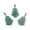 Natural Green Aventurine Pendants, Christmas Tree Charms with Rack Plating Brass Snap on Bails, Platinum, 27x20x5mm, Hole: 8x5mm