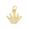 Brass Micro Pave Cubic Zirconia Charms, Cadmium Free & Lead Free, Crown, with Jump Ring, Real 16K Gold Plated, 12.5x12.5x2.5mm, Hole: 3.5mm