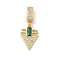 Brass Micro Pave Cubic Zirconia European Dangle Pendants, Cadmium Free & Lead Free, Triangle Charms, Green, 19x13x2.5mm, Hole: 8x5mm