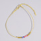 Independence Day Glass Seed Beads Link Bracelet for Women, Golden, Inner Diameter: 6-1/4 inch(16cm)+extend 30mm