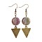 Natural Indian Agate Dangle Earrings, with Triangle Alloy Pendants and Brass Earring Hooks, 64mm, Pin: 0.7mm