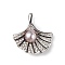 Alloy Rhinestone Pendants, with ABS Plastic Imitation Pearl Beads, Sea Shell Shape Charm, Cadmium Free & Lead Free, Platinum, 37x35x10.5mm, Hole: 4.5x8mm