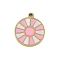 304 Stainless Steel Enamel Charms, Flat Round Charms, Real 18K Gold Plated, Ion Plating(IP), Pink, 11.5x10x1mm, Hole: 1mm