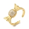 Candy Brass Micro Pave Clear Cubic Zirconia Open Cuff Rings, for Women, Lead Free & Cadmium Free, Real 18K Gold Plated, 18.5mm, Adjustable