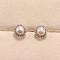 Flower Brass Micro Pave Clear Cubic Zirconia Stud Earrings, with Natural Freshwater Pearl, with 925 Sterling Silver Pins, PeachPuff, 12mm