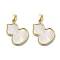 Brass Pave Shell Pendants, Geometric Charms, Real 18K Gold Plated, Gourd, 19x15.5x2mm, Hole: 3x5mm