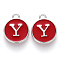 Platinum Plated Alloy Enamel Charms, Cadmium Free & Lead Free, Enamelled Sequins, Flat Round with Letter, Red, Letter.Y, 14x12x2mm, Hole: 1.5mm