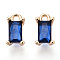 Brass Cubic Zirconia Charms, Rectangle, Real Gold Plated, Blue, 8x4x3mm, Hole: 1.2mm.