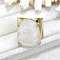 Oval Brass with Natural Quartz Crystal Cuff Rings, Golden, Inner Diameter: 18mm