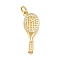 Brass Micro Pave Cubic Zirconia Pendants, Racket Shape, with Jump Ring, Real 18K Gold Plated, 22.5x8.5x2.5mm, Hole: 3.5mm