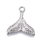 Non-Tarnish 304 Stainless Steel Charms, Textured, Fishtail, Stainless Steel Color, 11x11x1.5mm, Hole: 1mm