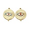 Ion Plating(IP) 304 Stainless Steel Pendants, with Colorful Rhinestone, Flat Round with Eye Charm, Real 18K Gold Plated, 19x15x2mm, Hole: 1.2mm