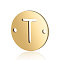 Stainless Steel Links connectors, Flat Round with Letter, Golden, Letter.T, 12x0.8mm, Hole: 0.8mm
