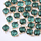 Transparent Glass Links connectors, with Brass Findings, Faceted, Rhombus, Light Gold, Sea Green, 16.5x11x6mm, Hole: 1.2mm, Side Length: 11mm