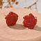 Brass Cat Eye Stud Earrings, Cadmium Free & Lead Free, Rack Plating, Rose, Real 18K Gold Plated, Red, 10.5x11mm