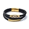 Men's Black PU Leather Cord Multi-Strand Bracelets, Infinity 201 Stainless Steel Link Bracelets with 304 Stainless Steel Magnetic Clasps, Golden, 8-1/2x7/8 inch(21.6x2.3cm)