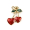 Brass Enamel Pendants, Cadmium Free & Lead Free, Real 18K Gold Plated, with Jump Ring, Cherry, 15.5x13x2.5mm, Hole: 3mm