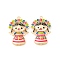 Brass Enamel Pendants, Cadmium Free & Nickel Free & Lead Free, Real 18K Gold Plated, Mexico Doll Charm, Colorful, 23.5x16x4.5mm, Hole: 1mm