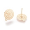Brass Stud Earring Findings, with Loop, Flat Round, Nickel Free, Real 18K Gold Plated, 14x12mm, Hole: 1.4mm, pin: 0.6mm