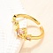 Brass Micro Pave Cubic Zirconia Cuff Rings for Women, Cadmium Free & Nickel Free & Lead Free, Butterfly, Real 18K Gold Plated, 7.5mm