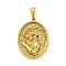 Ion Plating(IP) 304 Stainless Steel Pendants, Oval with Hand Charm, Golden, 35.5x26x4mm, Hole: 9.5x5mm