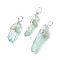 Natural Quartz Pendants, with Eco-Friendly Copper Wire Wrapped, Chip, Silver, 22~30x5.5~7x5.5mm, Hole: 3.9mm